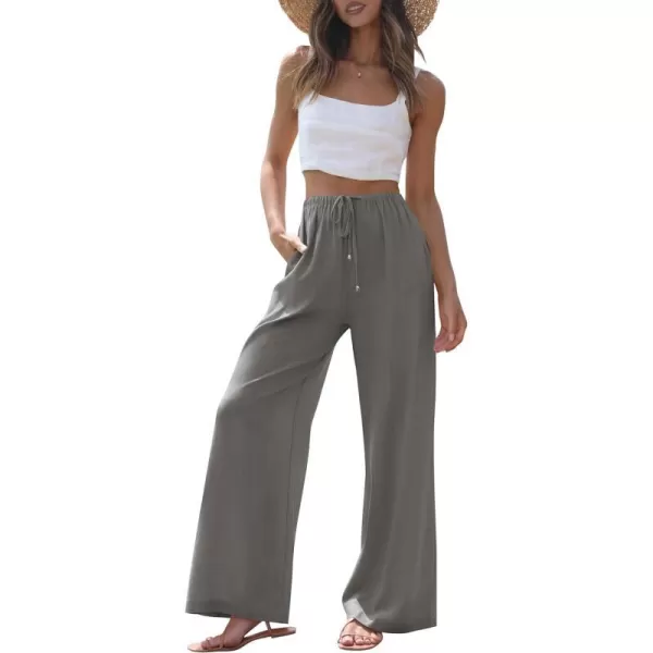 imageZESICA Womens Summer Linen Wide Leg Flowy Palazzo Pants Casual High Waisted Loose Trousers with PocketsDarkgrey
