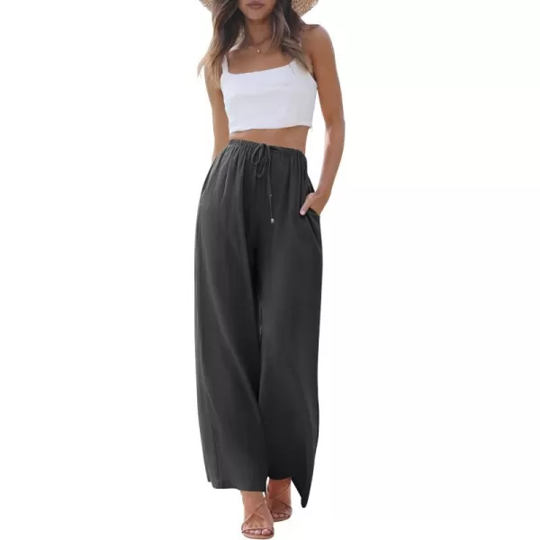 imageZESICA Womens Summer Linen Wide Leg Flowy Palazzo Pants Casual High Waisted Loose Trousers with PocketsDim