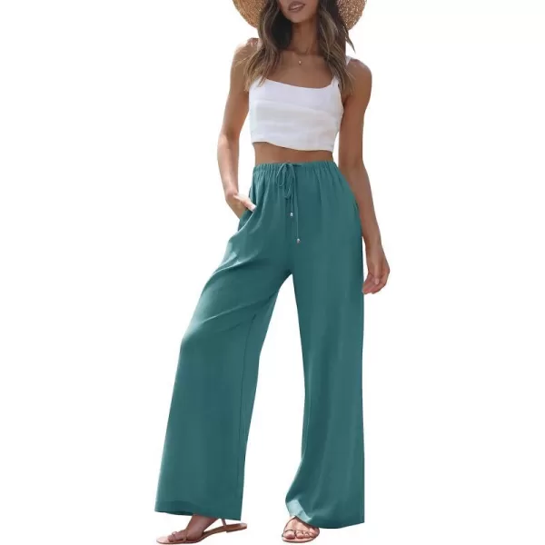 imageZESICA Womens Summer Linen Wide Leg Flowy Palazzo Pants Casual High Waisted Loose Trousers with PocketsLake