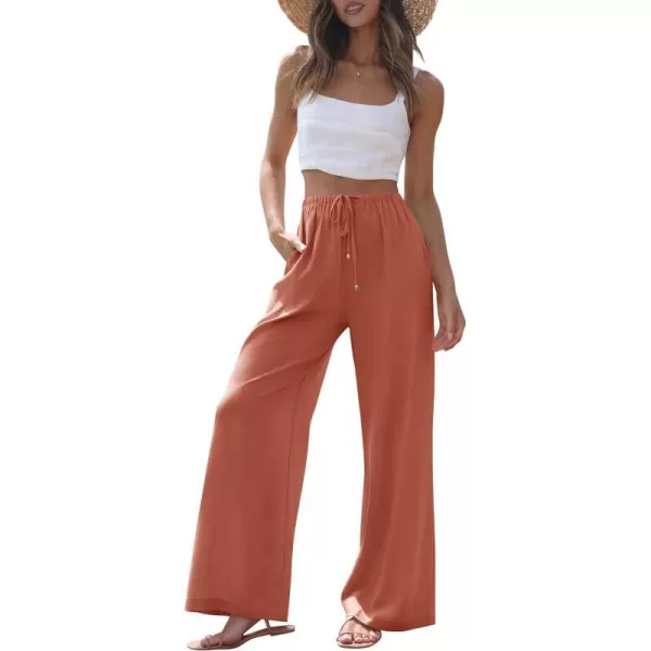 imageZESICA Womens Summer Linen Wide Leg Flowy Palazzo Pants Casual High Waisted Loose Trousers with PocketsOrangered