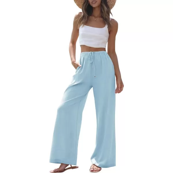 imageZESICA Womens Summer Linen Wide Leg Flowy Palazzo Pants Casual High Waisted Loose Trousers with PocketsSky
