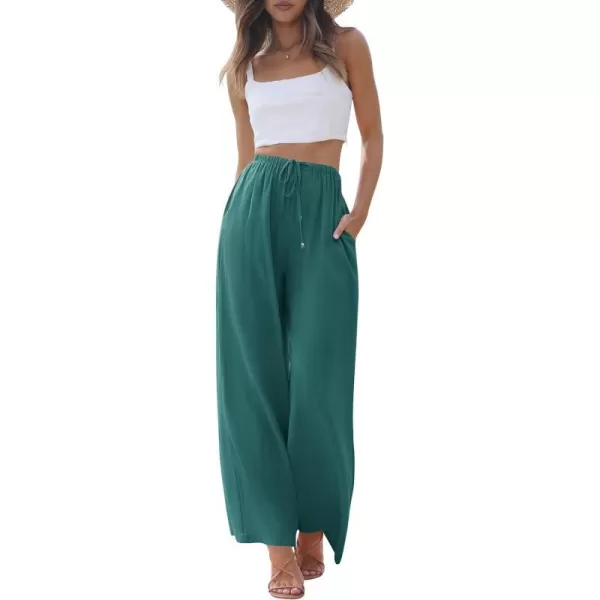 imageZESICA Womens Summer Linen Wide Leg Flowy Palazzo Pants Casual High Waisted Loose Trousers with PocketsTurquoise