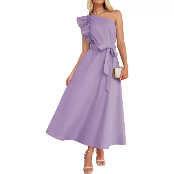 imageZESICA Womens Summer One Shoulder Ruffle Dress 2024 Sleeveless Empire Waist Boho Flowy Maxi DressesPurple