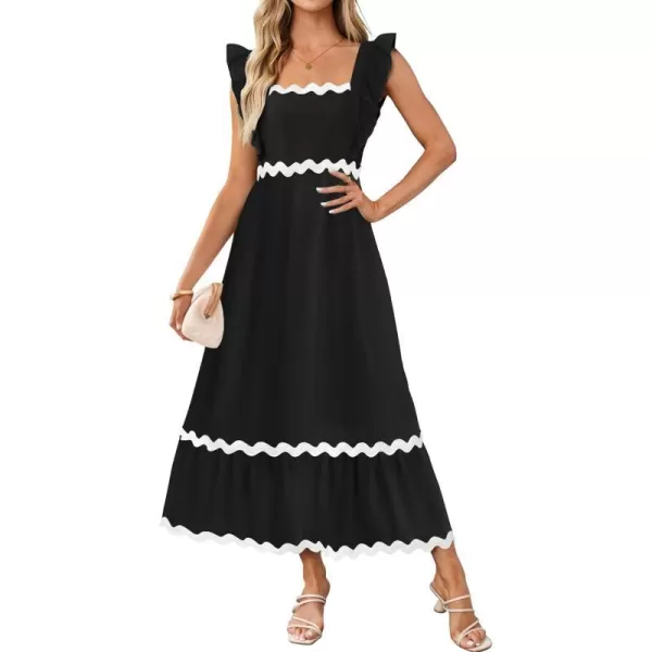 imageZESICA Womens Summer Sleeveless Ruffle Dresses 2024 Square Neck Backless Boho Flowy Maxi Sundress with PocketsBlack