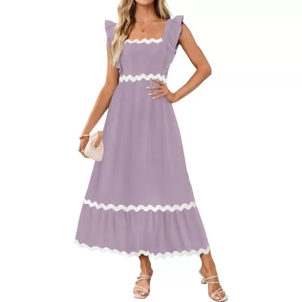 imageZESICA Womens Summer Sleeveless Ruffle Dresses 2024 Square Neck Backless Boho Flowy Maxi Sundress with PocketsPurple Taro