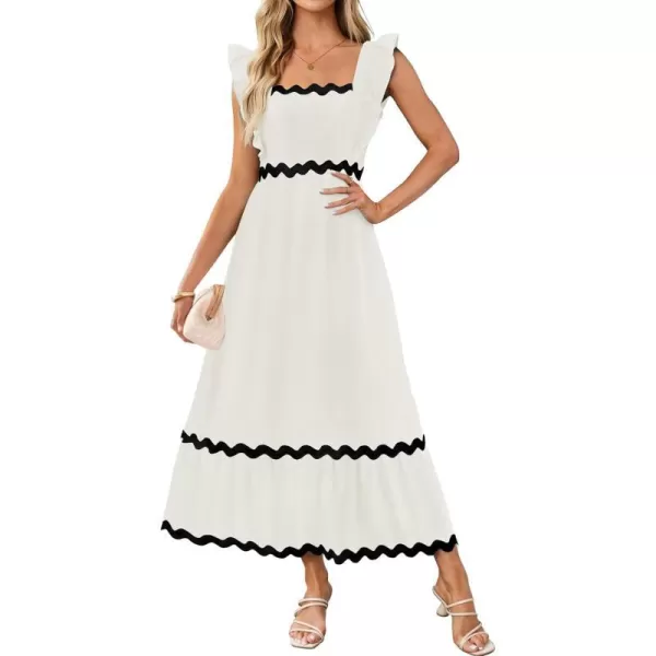 imageZESICA Womens Summer Sleeveless Ruffle Dresses 2024 Square Neck Backless Boho Flowy Maxi Sundress with PocketsWhite
