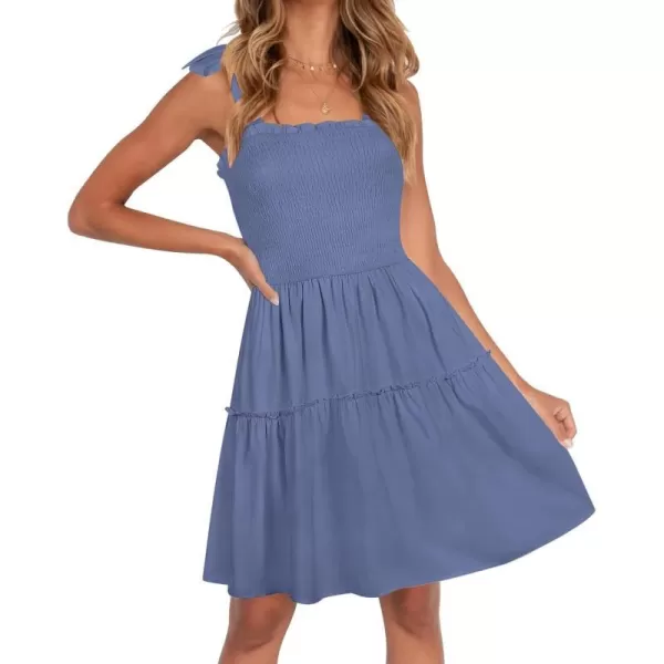 imageZESICA Womens Summer Spaghetti Strap Sleeveless Square Neck Ruffle A Line Swing Mini DressDustyblue