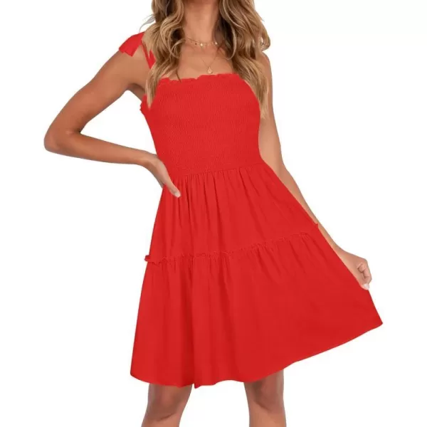 imageZESICA Womens Summer Spaghetti Strap Sleeveless Square Neck Ruffle A Line Swing Mini DressFirered