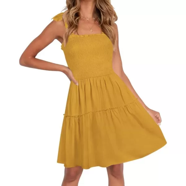 imageZESICA Womens Summer Spaghetti Strap Sleeveless Square Neck Ruffle A Line Swing Mini DressGinger