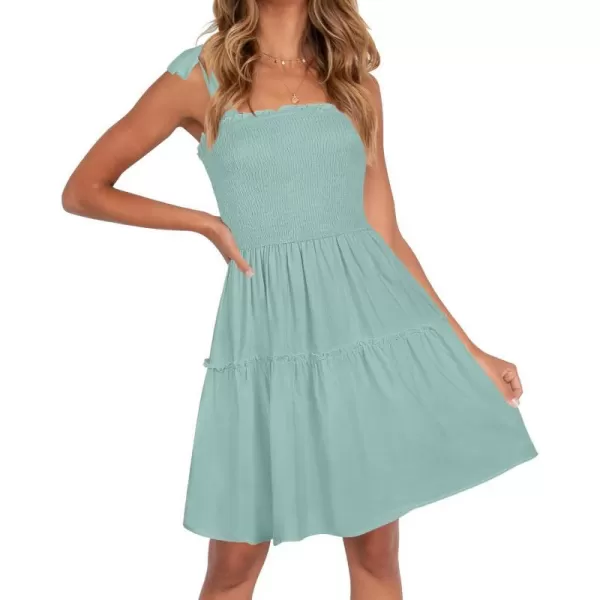 imageZESICA Womens Summer Spaghetti Strap Sleeveless Square Neck Ruffle A Line Swing Mini DressLightgreen