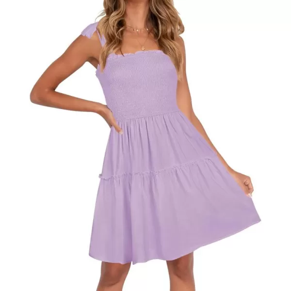 imageZESICA Womens Summer Spaghetti Strap Sleeveless Square Neck Ruffle A Line Swing Mini DressLightpurple