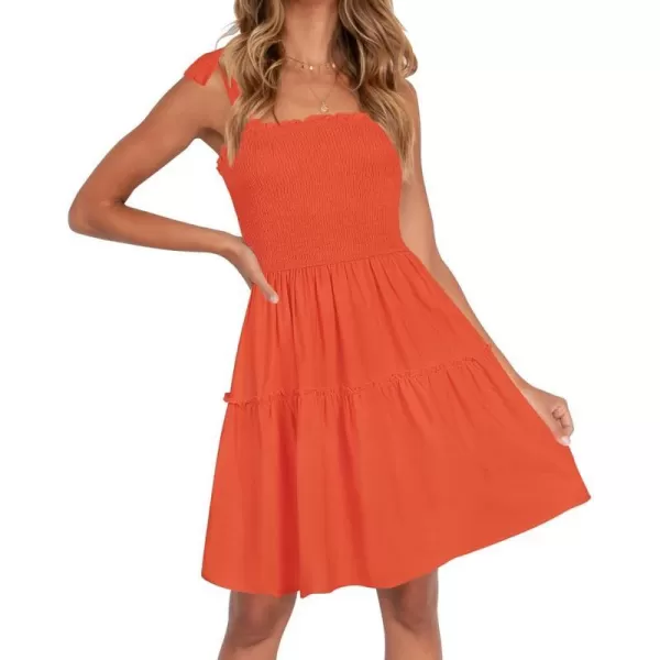 imageZESICA Womens Summer Spaghetti Strap Sleeveless Square Neck Ruffle A Line Swing Mini DressOrange