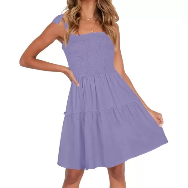 imageZESICA Womens Summer Spaghetti Strap Sleeveless Square Neck Ruffle A Line Swing Mini DressPurple
