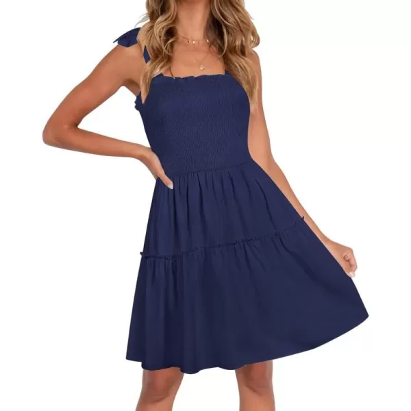 imageZESICA Womens Summer Spaghetti Strap Sleeveless Square Neck Ruffle A Line Swing Mini DressRoyalblue