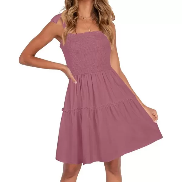 imageZESICA Womens Summer Spaghetti Strap Sleeveless Square Neck Ruffle A Line Swing Mini DressTaro