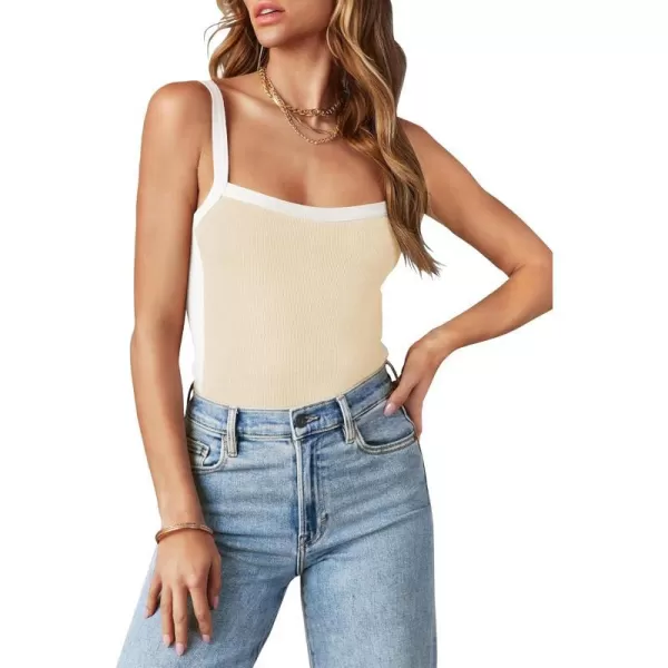 imageZESICA Womens Summer Spaghetti Straps Tank Tops Sleeveless Ribbed Knit Slim Fit Basic Camisole Tee ShirtsApricot