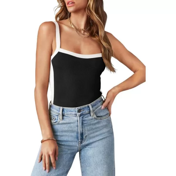 imageZESICA Womens Summer Spaghetti Straps Tank Tops Sleeveless Ribbed Knit Slim Fit Basic Camisole Tee ShirtsBlack