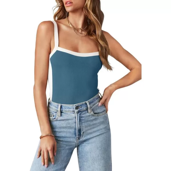 imageZESICA Womens Summer Spaghetti Straps Tank Tops Sleeveless Ribbed Knit Slim Fit Basic Camisole Tee ShirtsDustyblue
