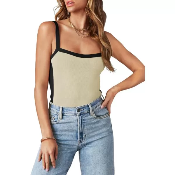 imageZESICA Womens Summer Spaghetti Straps Tank Tops Sleeveless Ribbed Knit Slim Fit Basic Camisole Tee ShirtsSand