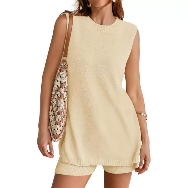 imageZESICA Womens Summer Two Piece Knit Outfits 2024 Casual Trendy Tank and Shorts Lounge SetsApricot
