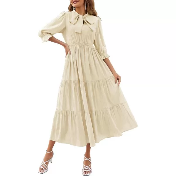 imageZESICA Womens Summer V Neck Maxi Dress Casual Short Sleeve Elastic High Tiered A Line Flowy Beach Party Long DressApricot