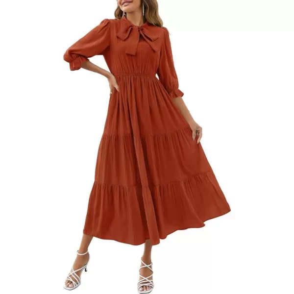 imageZESICA Womens Summer V Neck Maxi Dress Casual Short Sleeve Elastic High Tiered A Line Flowy Beach Party Long DressRust