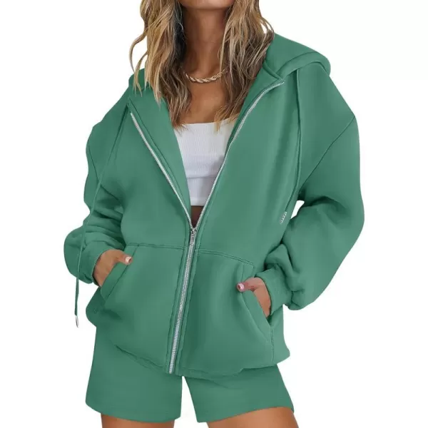 imageZESICA Womens Two Piece Outfits Casual Long Sleeve Zipper Hoodie Tracksuit Sweatsuit Workout Set with PocketsGreygreen