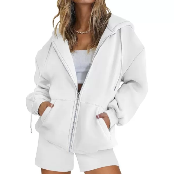 imageZESICA Womens Two Piece Outfits Casual Long Sleeve Zipper Hoodie Tracksuit Sweatsuit Workout Set with PocketsWhite