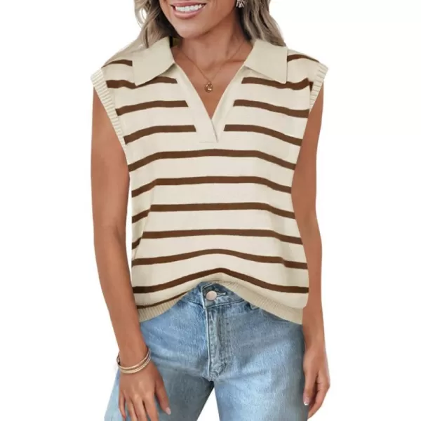 imageZESICA Womens V Neck Striped Tops 2024 Summer Cap Sleeve Sweaters Sleeveless Pullover Spring ClothesApricot