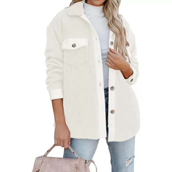 imageZESICA Womens Winter Casual Sherpa Fleece Jacket Long Sleeve Button Solid Warm Fuzzy Outwear Coat PocketsBeige