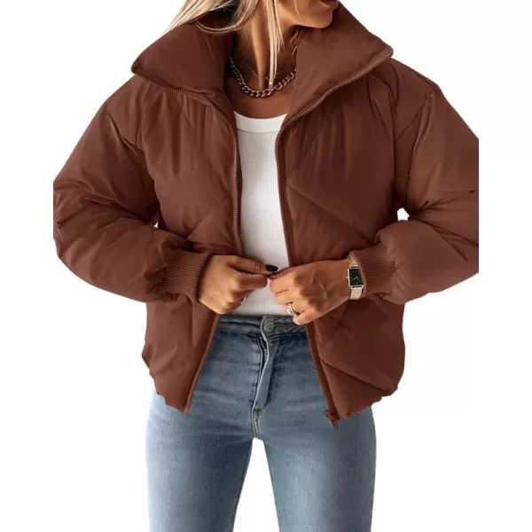 imageZESICA Womens Winter Cropped Puffer Jacket Long Sleeve Zip Up Quilted Short Down Coat with PocketsCoffee