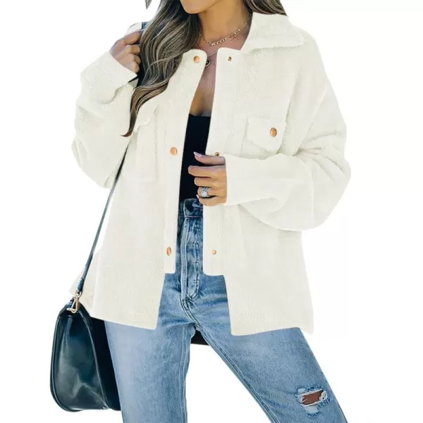 imageZESICA Womens Winter Fuzzy Fleece Jackets Warm Long Sleeve Button Shacket Coat Outwear with PocketsBeige