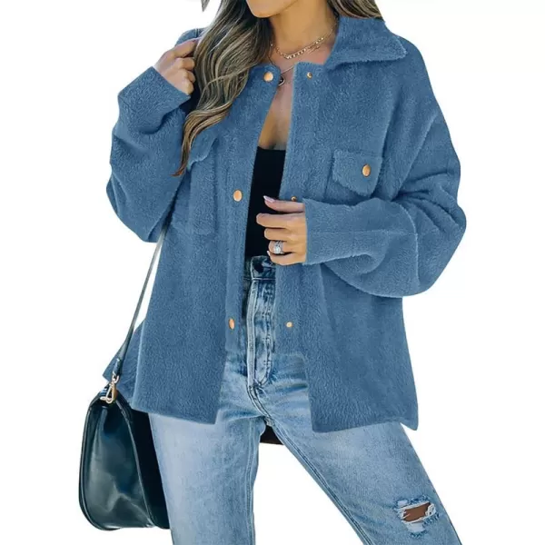 imageZESICA Womens Winter Fuzzy Fleece Jackets Warm Long Sleeve Button Shacket Coat Outwear with PocketsDustyblue