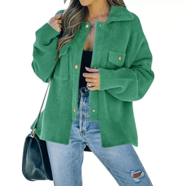 imageZESICA Womens Winter Fuzzy Fleece Jackets Warm Long Sleeve Button Shacket Coat Outwear with PocketsLakegreen