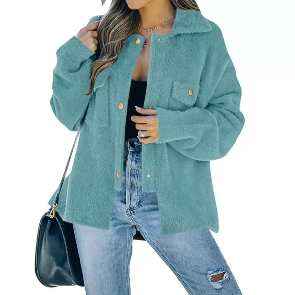 imageZESICA Womens Winter Fuzzy Fleece Jackets Warm Long Sleeve Button Shacket Coat Outwear with PocketsSage