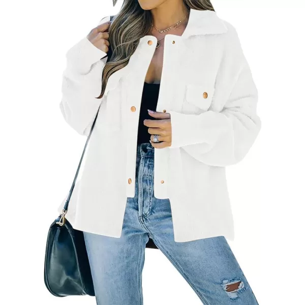 imageZESICA Womens Winter Fuzzy Fleece Jackets Warm Long Sleeve Button Shacket Coat Outwear with PocketsWhite