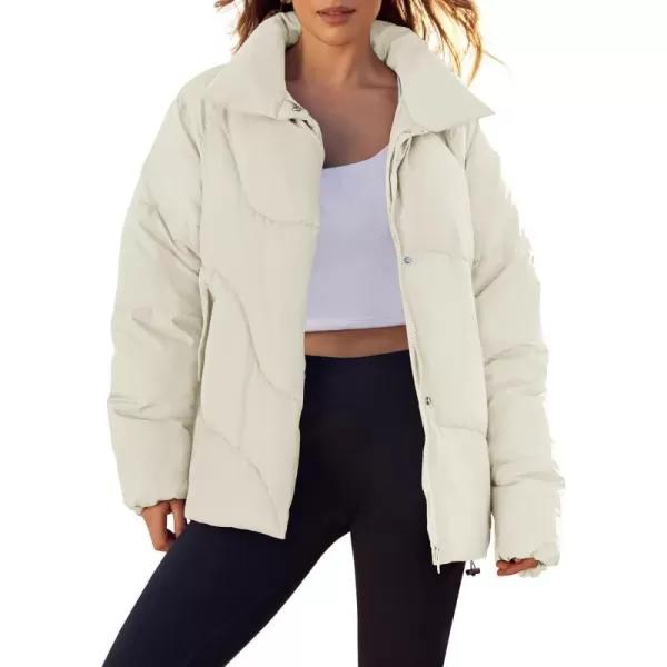 imageZESICA Womens Winter Puffer Jacket Long Sleeve Zip Up Drawstring Quilted Baggy Warm Short Down Coats with PocketsApricot
