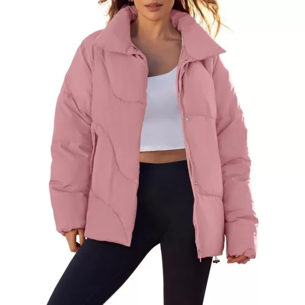 imageZESICA Womens Winter Puffer Jacket Long Sleeve Zip Up Drawstring Quilted Baggy Warm Short Down Coats with PocketsDustypink