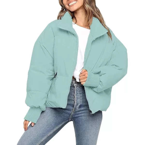 imageZESICA Womens Winter Warm Long Sleeve Zip Up Drawstring Baggy Cropped Puffer Down Jacket Coat OuterwearSage