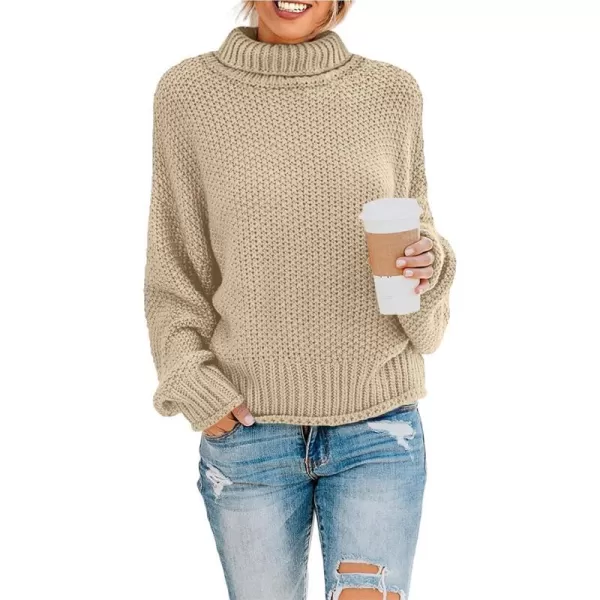 imageZESICAnbspWomens 2024 Fall Long Sleeve Turtleneck Casual Loose Chunky Knitted Pullover Sweater Jumper TopsAlmond
