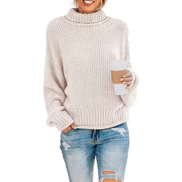 imageZESICAnbspWomens 2024 Fall Long Sleeve Turtleneck Casual Loose Chunky Knitted Pullover Sweater Jumper TopsApricot