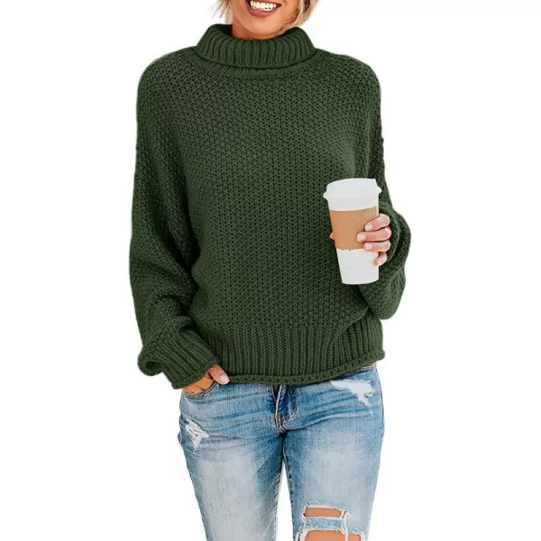imageZESICAnbspWomens 2024 Fall Long Sleeve Turtleneck Casual Loose Chunky Knitted Pullover Sweater Jumper TopsArmygreen