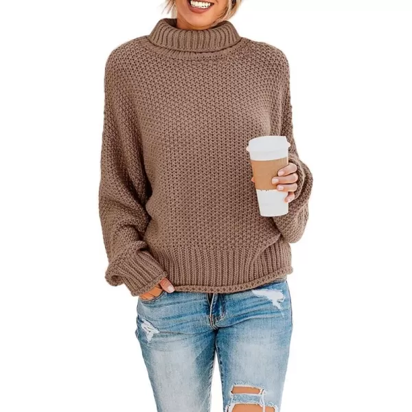 imageZESICAnbspWomens 2024 Fall Long Sleeve Turtleneck Casual Loose Chunky Knitted Pullover Sweater Jumper TopsBrown