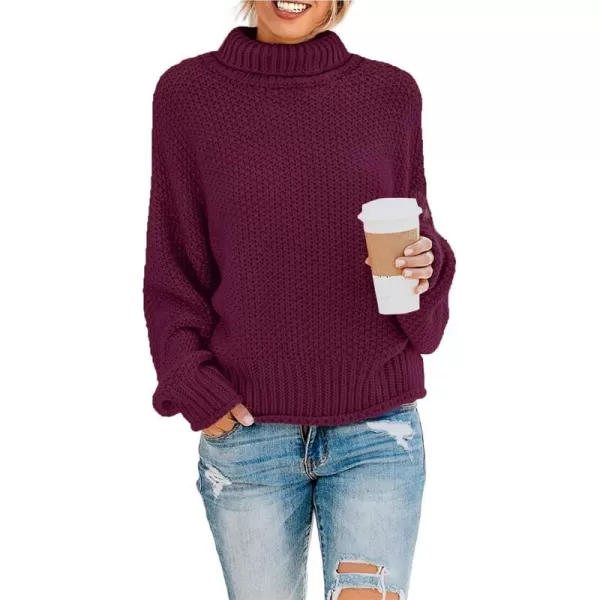imageZESICAnbspWomens 2024 Fall Long Sleeve Turtleneck Casual Loose Chunky Knitted Pullover Sweater Jumper TopsEggplant