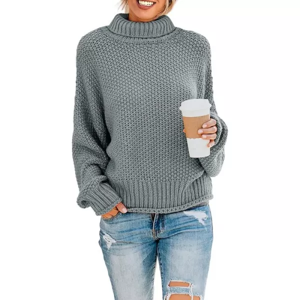 imageZESICAnbspWomens 2024 Fall Long Sleeve Turtleneck Casual Loose Chunky Knitted Pullover Sweater Jumper TopsGrey