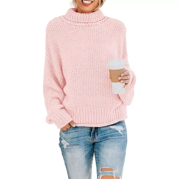 imageZESICAnbspWomens 2024 Fall Long Sleeve Turtleneck Casual Loose Chunky Knitted Pullover Sweater Jumper TopsLightpink