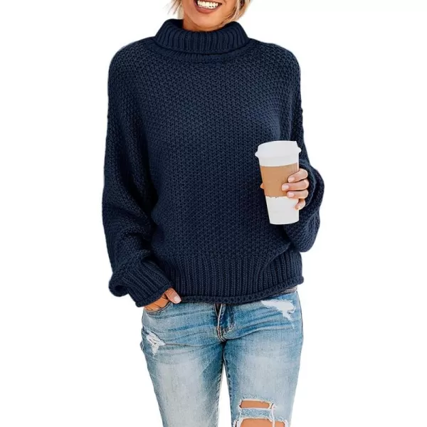 imageZESICAnbspWomens 2024 Fall Long Sleeve Turtleneck Casual Loose Chunky Knitted Pullover Sweater Jumper TopsNavy