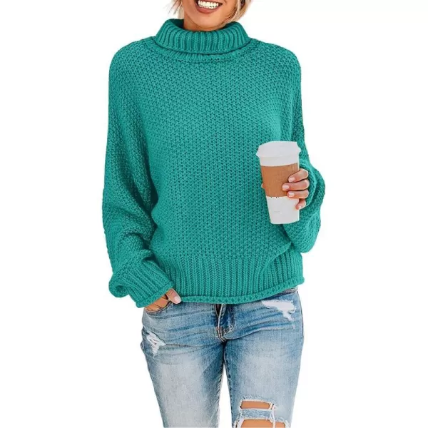 imageZESICAnbspWomens 2024 Fall Long Sleeve Turtleneck Casual Loose Chunky Knitted Pullover Sweater Jumper TopsPeacock