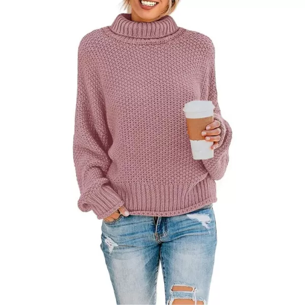 imageZESICAnbspWomens 2024 Fall Long Sleeve Turtleneck Casual Loose Chunky Knitted Pullover Sweater Jumper TopsPink