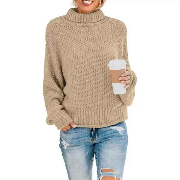 imageZESICAnbspWomens 2024 Fall Long Sleeve Turtleneck Casual Loose Chunky Knitted Pullover Sweater Jumper TopsTan